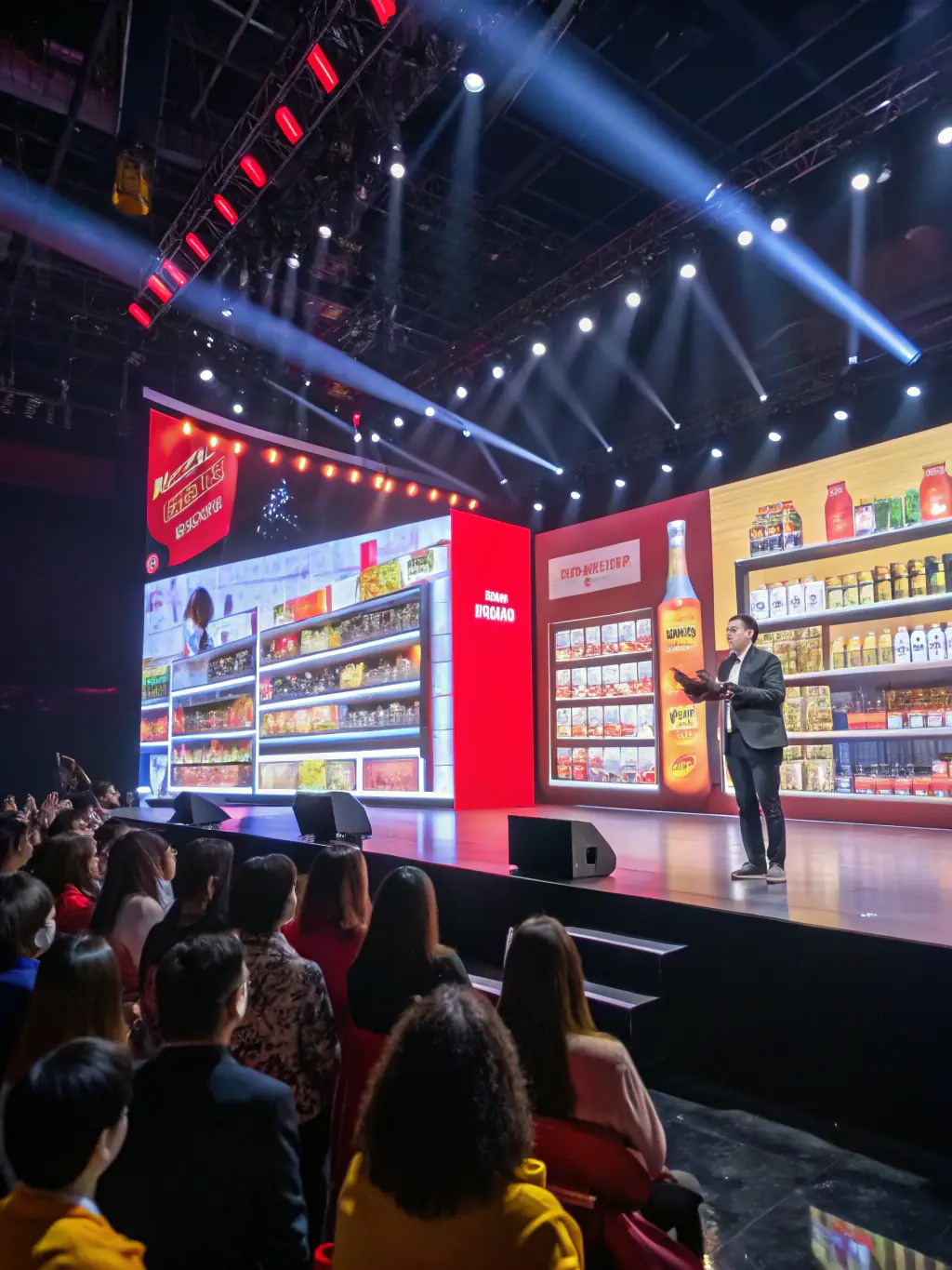 A dynamic image showing a live streaming event, featuring influencers and product demonstrations, representing Stellar Heart Limited's live streaming and platform onboarding services.